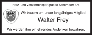 Traueranzeige von Walter Frey von Waiblinger Kreiszeitung