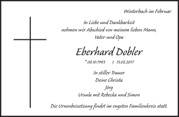 Traueranzeige von Eberhard Dobler von Waiblinger Kreiszeitung