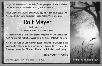 Traueranzeige von Rolf Mayer von Waiblinger Kreiszeitung