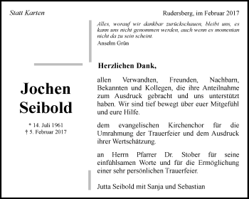 Traueranzeige von Jochen Seibold von Waiblinger Kreiszeitung