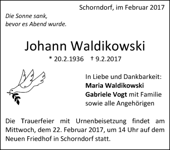 Traueranzeige von Johann Waldikowski von Waiblinger Kreiszeitung