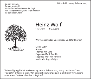 Traueranzeige von Heinz Wolf von Waiblinger Kreiszeitung