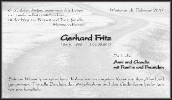 Traueranzeige von Gerhard Fritz von Waiblinger Kreiszeitung