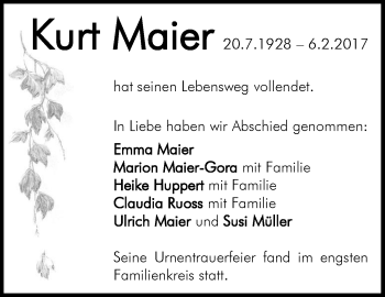 Traueranzeige von Kurt Maier von Waiblinger Kreiszeitung