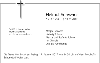 Traueranzeige von Helmut Schwarz von Waiblinger Kreiszeitung