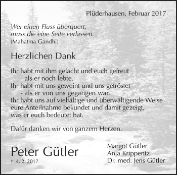 Traueranzeige von Peter Gütler von Waiblinger Kreiszeitung
