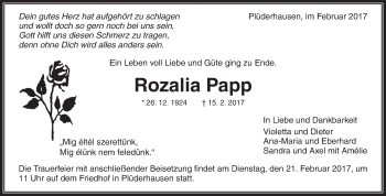 Traueranzeige von Rozalia Papp von Waiblinger Kreiszeitung
