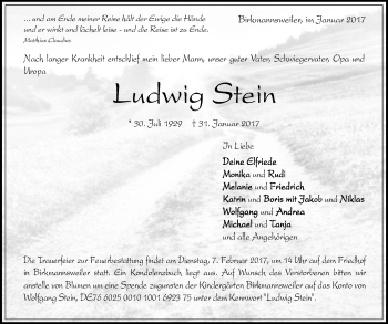Traueranzeige von Ludwig Stein von Waiblinger Kreiszeitung