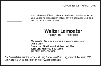 Traueranzeige von Walter Lampater von Waiblinger Kreiszeitung