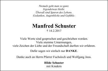 Traueranzeige von Manfred Schuster von Waiblinger Kreiszeitung