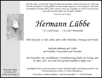 Traueranzeige von Hermann Lübbe von Waiblinger Kreiszeitung