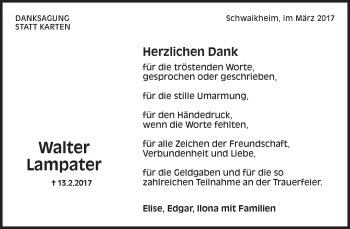 Traueranzeige von Walter Lampater von Waiblinger Kreiszeitung