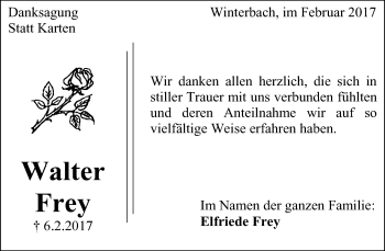 Traueranzeige von Walter Frey von Waiblinger Kreiszeitung