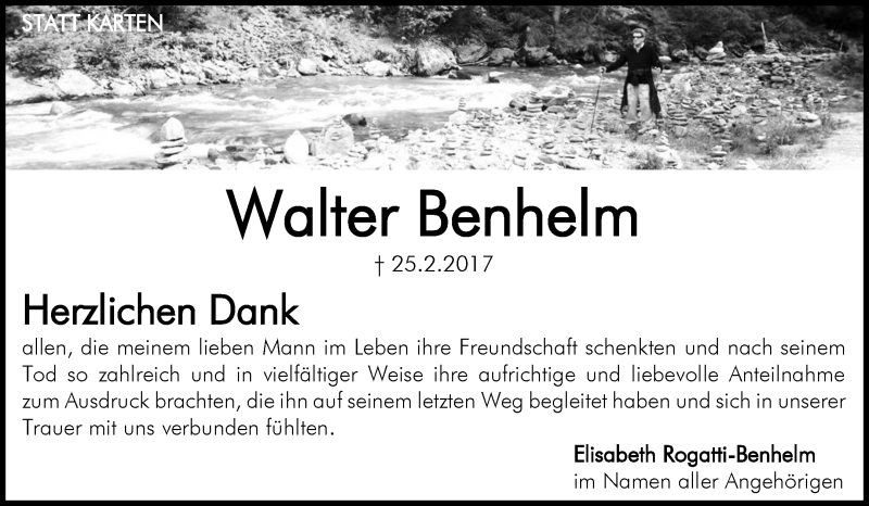  Traueranzeige für Walter Benhelm vom 18.03.2017 aus Waiblinger Kreiszeitung