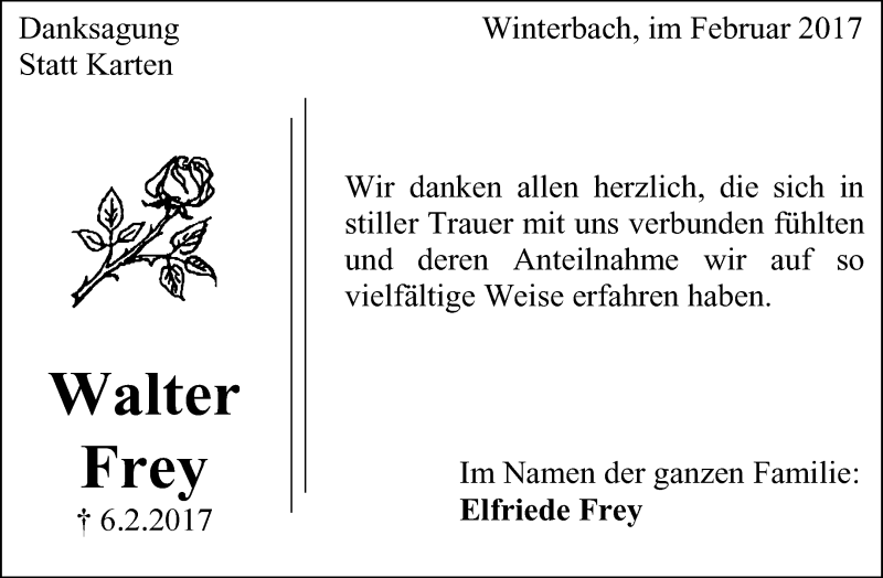  Traueranzeige für Walter Frey vom 04.03.2017 aus Waiblinger Kreiszeitung