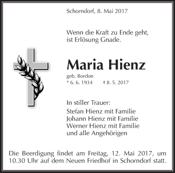 Traueranzeige von Maria Hienz von Waiblinger Kreiszeitung