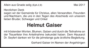 Traueranzeige von Helmut Gaiser von Waiblinger Kreiszeitung