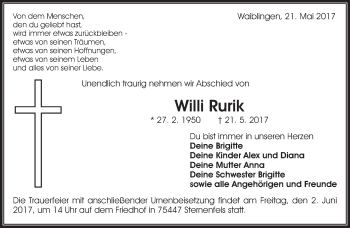 Traueranzeige von Willi Rurik von Waiblinger Kreiszeitung