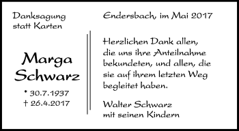Traueranzeige von Marga Schwarz von Waiblinger Kreiszeitung
