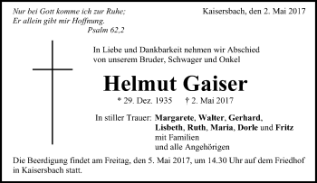Traueranzeige von Helmut Gaiser von Waiblinger Kreiszeitung
