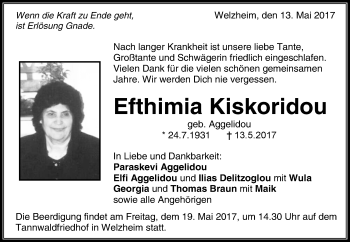 Traueranzeige von Efthimia Kiskoridou von Waiblinger Kreiszeitung