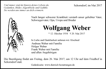 Traueranzeige von Wolfgang Weber von Waiblinger Kreiszeitung