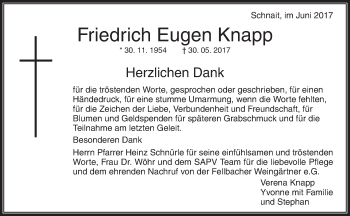 Traueranzeige von Friedrich Eugen Knapp von Waiblinger Kreiszeitung