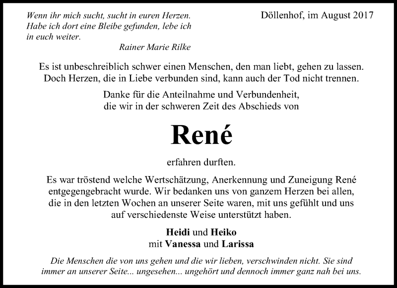  Traueranzeige für Rene Lorenz vom 31.08.2017 aus Waiblinger Kreiszeitung