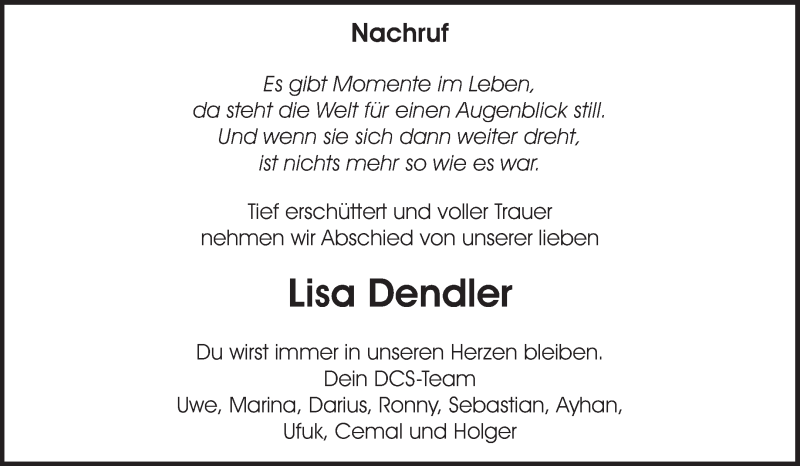  Traueranzeige für Lisa Marie Dendler vom 09.09.2017 aus Waiblinger Kreiszeitung