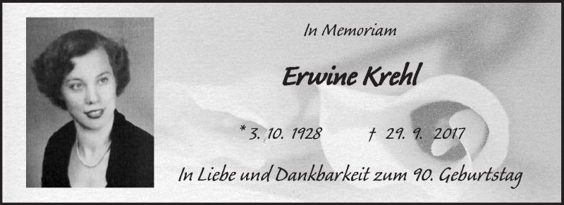  Traueranzeige für Erwine Krehl vom 04.10.2018 aus Waiblinger Kreiszeitung