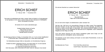Traueranzeige von Erich Schief von Waiblinger Kreiszeitung
