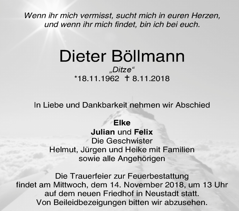  Traueranzeige für Dieter Böllmann vom 12.11.2018 aus Waiblinger Kreiszeitung