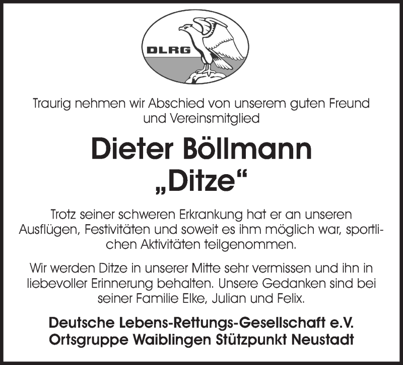  Traueranzeige für Dieter Böllmann vom 12.11.2018 aus Waiblinger Kreiszeitung