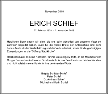 Traueranzeige von Erich Schief von Waiblinger Kreiszeitung