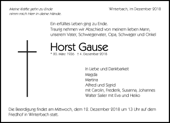 Traueranzeige von Horst Gause von Waiblinger Kreiszeitung