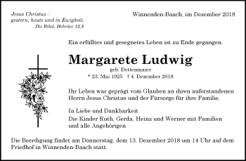 Traueranzeige von Margarete Ludwig von Waiblinger Kreiszeitung