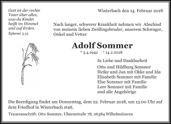 Traueranzeige von Adolf Sommer von Waiblinger Kreiszeitung