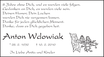 Traueranzeige von Anton Wdowiak von Waiblinger Kreiszeitung