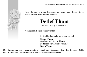 Traueranzeige von Detlef Thom von Waiblinger Kreiszeitung