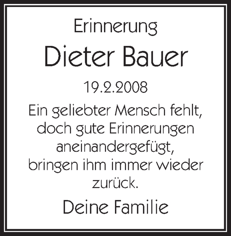  Traueranzeige für Dieter Bauer vom 19.02.2018 aus Waiblinger Kreiszeitung
