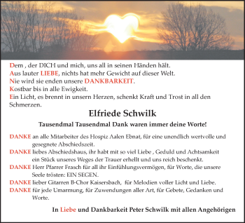 Traueranzeige von Elfriede Schwilk von Waiblinger Kreiszeitung