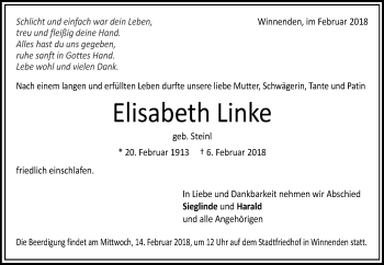 Traueranzeige von Elisabeth Linke von Waiblinger Kreiszeitung