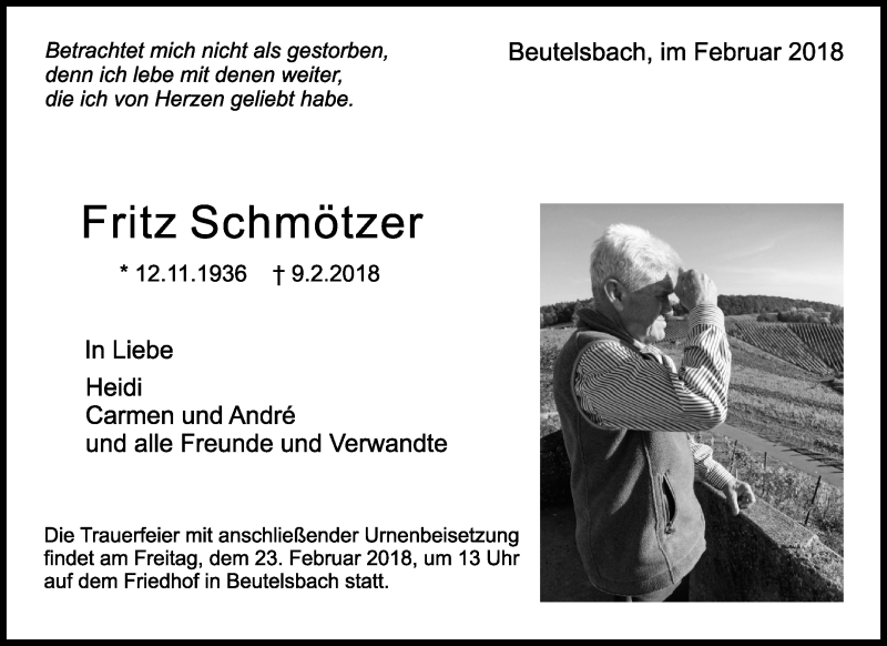  Traueranzeige für Fritzq Schmötzer vom 19.02.2018 aus Waiblinger Kreiszeitung
