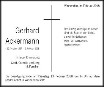 Traueranzeige von Gerhard Ackermann von Waiblinger Kreiszeitung