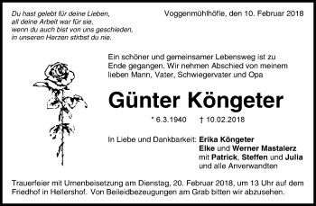 Traueranzeige von Günter Köngeter von Waiblinger Kreiszeitung