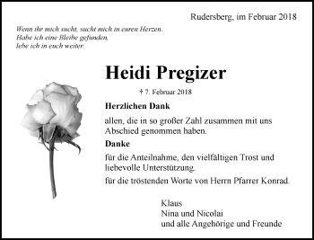 Traueranzeige von Heidi Pregizer von Waiblinger Kreiszeitung