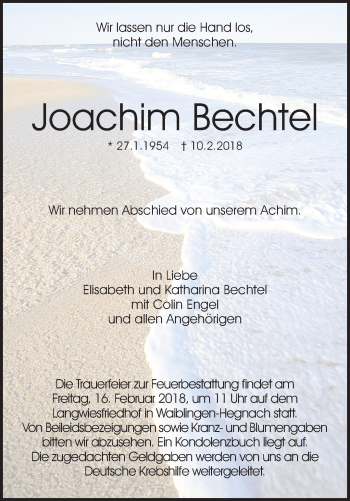 Traueranzeige von Joachim Bechtel von Waiblinger Kreiszeitung