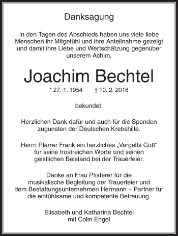 Traueranzeige von Joachim Bechtel von Waiblinger Kreiszeitung