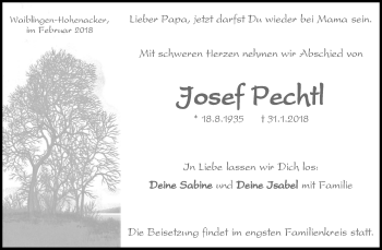 Traueranzeige von Josef Pechtl von Waiblinger Kreiszeitung