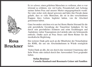 Traueranzeige von Rosa Bruckner von Waiblinger Kreiszeitung